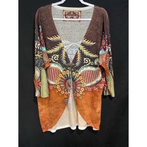 AMMA Large Paisley Multi Color Light Weight Gold Metal Filigree Closure Cardigan